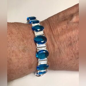 Blue Topaz Stamped 925 Sterling Silver Bracelet